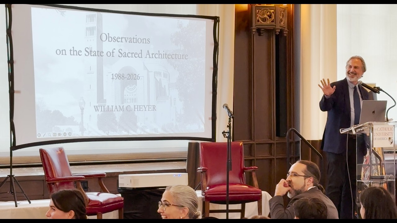 William Heyer presenting his talk on sacred architecture at The Catholic University of America